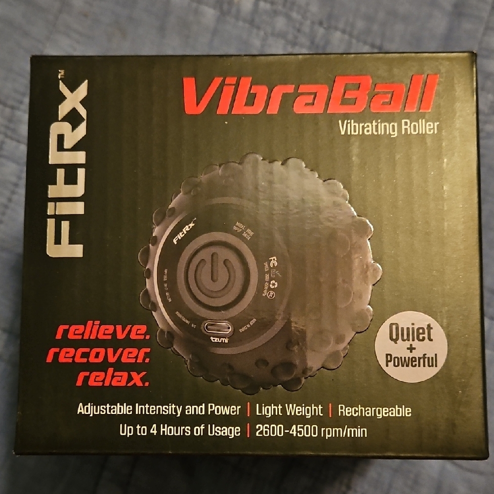 FitRx VibraBall Vibrating Roller Quiet & Powerful Rechargeable New In Box Black